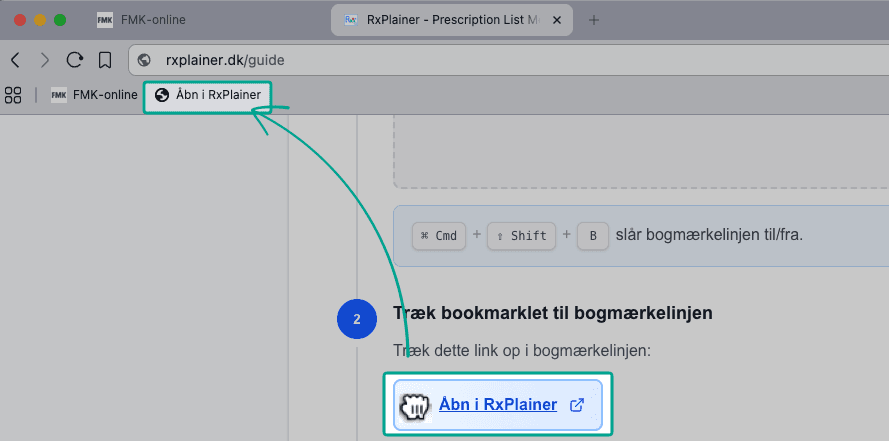 Screenshot: Drag bookmarklet to bookmark bar