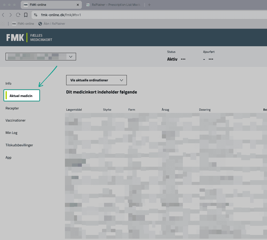 Screenshot: Current Medicine in FMK