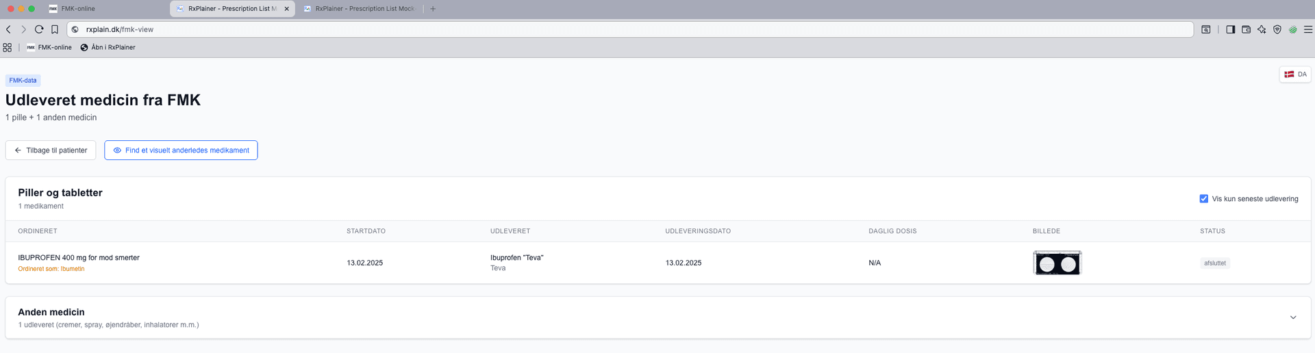 Screenshot: RxPlainer medication view